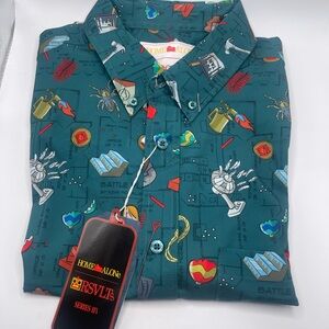 Men’s RVSLTS Home “Alone Battle Plan 2” Kunuflex button up shirt NWT